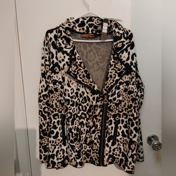 Belldini Leopard Print Moto Zip Front Cardigan Sweater Sz.2X NWT - Picture 2 of 8